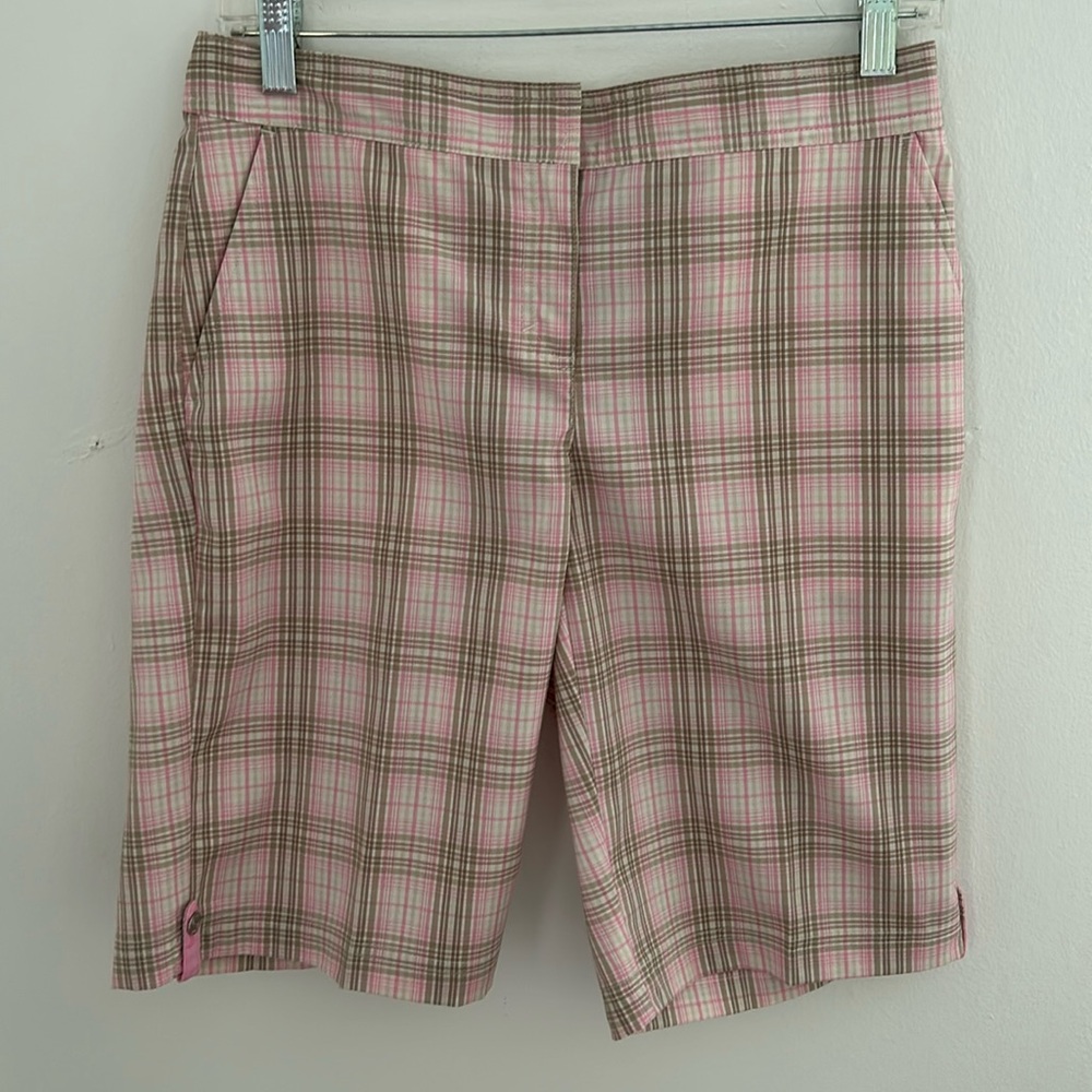 Izod PerformX Pink/Tan Plaid Golf Shorts sz 2